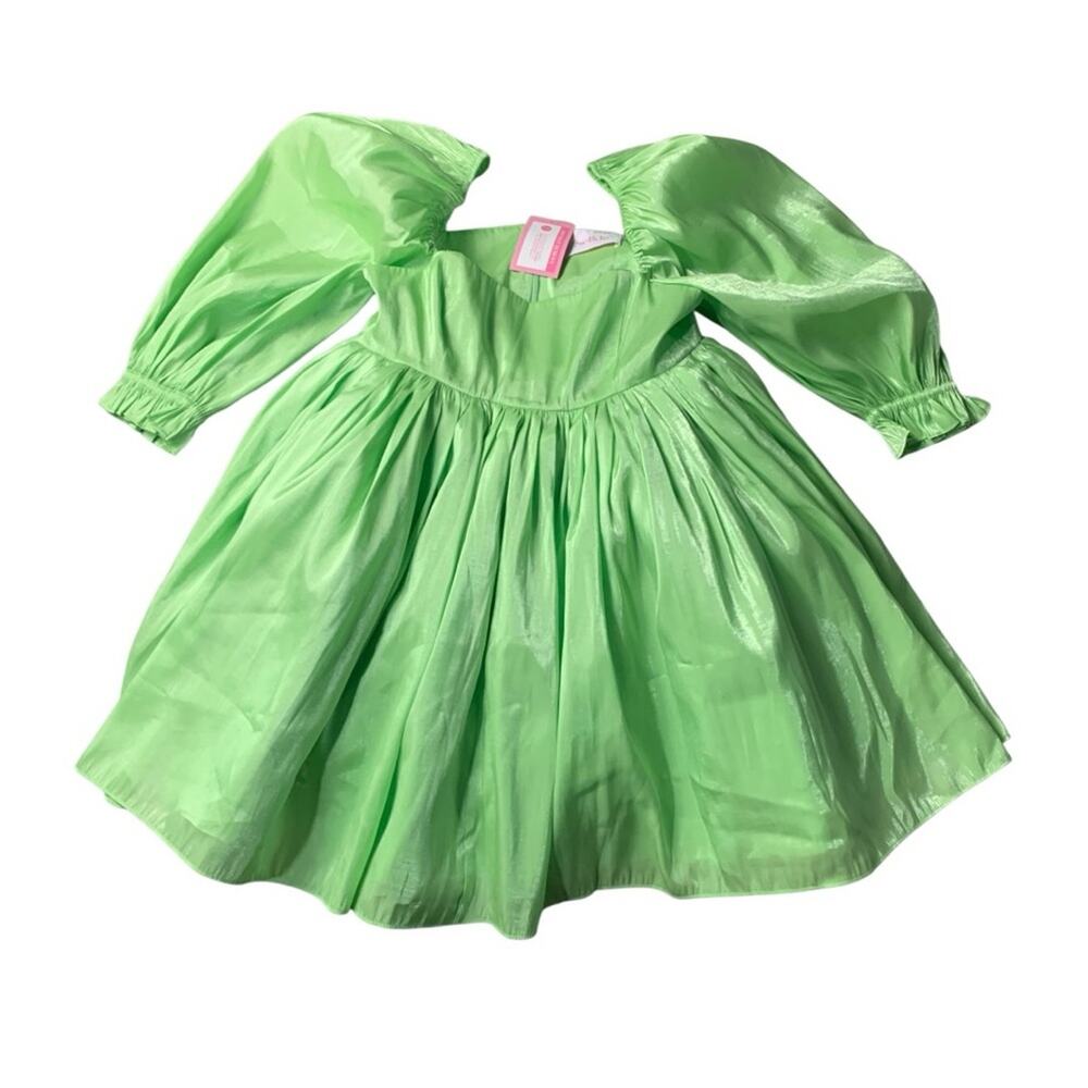 Selkie size medium Chic avocado Lime green Puff Sleeve Mini Dress cocktail party - Picture 2 of 11